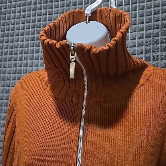 Y2K Burnt Orange Ribbed Jacket SzXL Belldini Retro Slinky Stretch FullZip Preppy - Picture 10 of 16